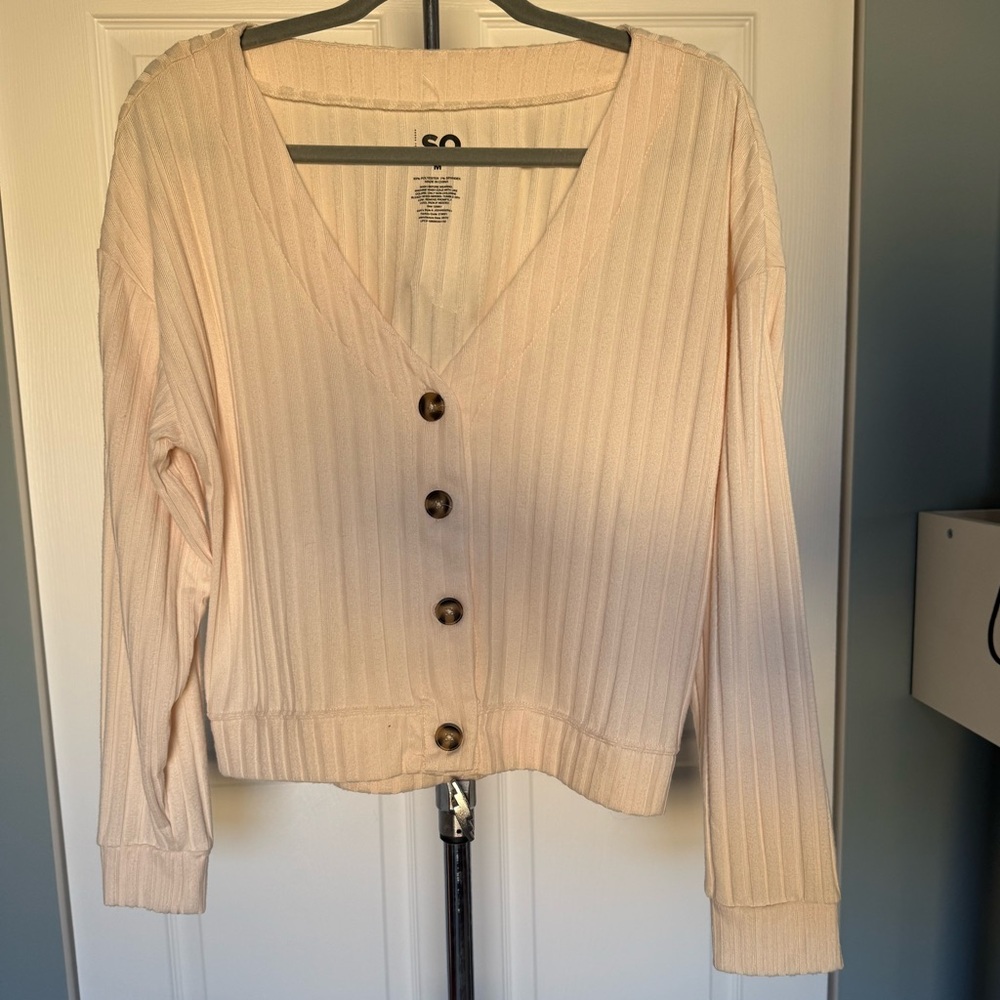 SO Women's Cream Ribbed Cardigan